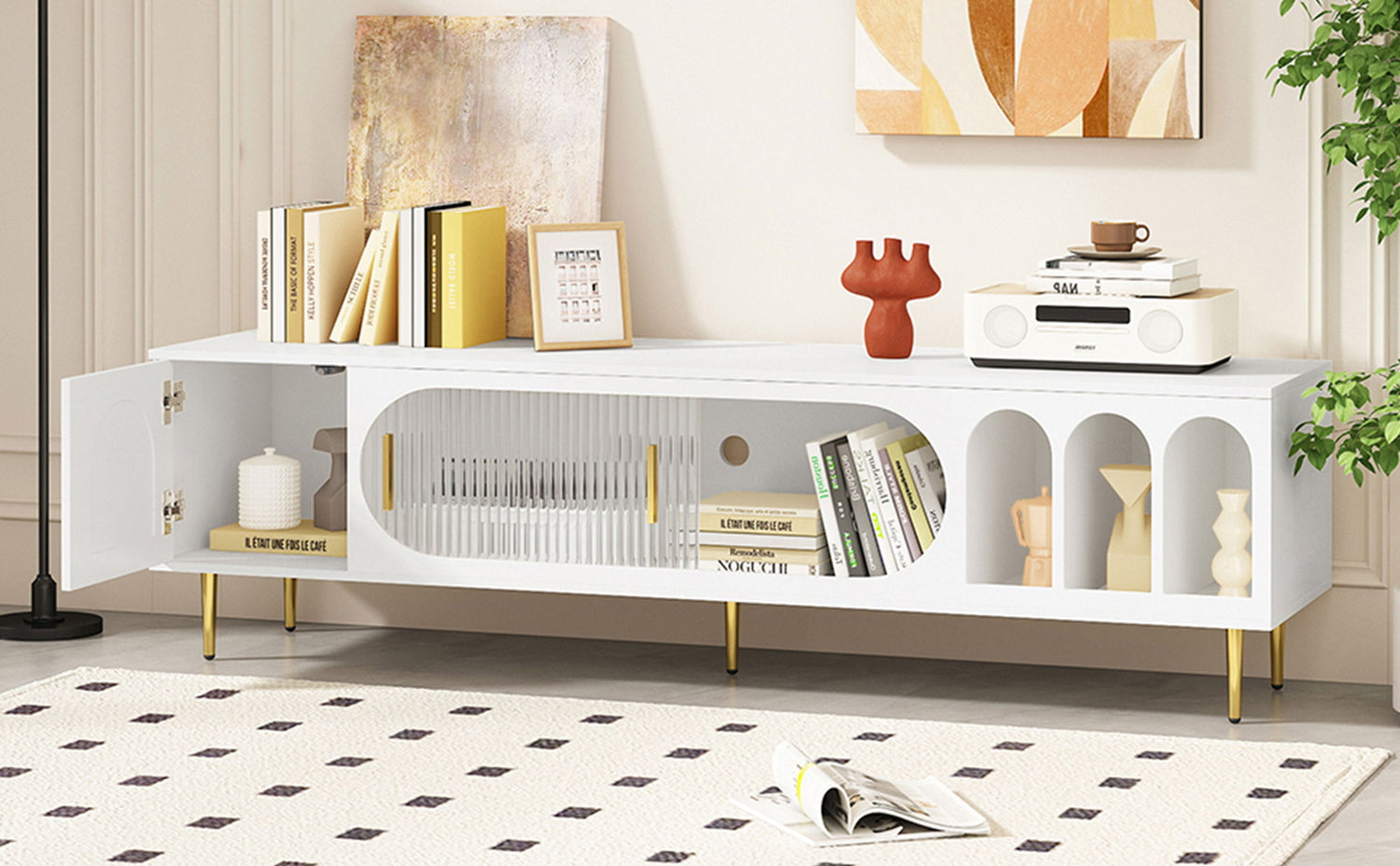 Modern TV Stand With 3 Shelves And 2 Cabinets