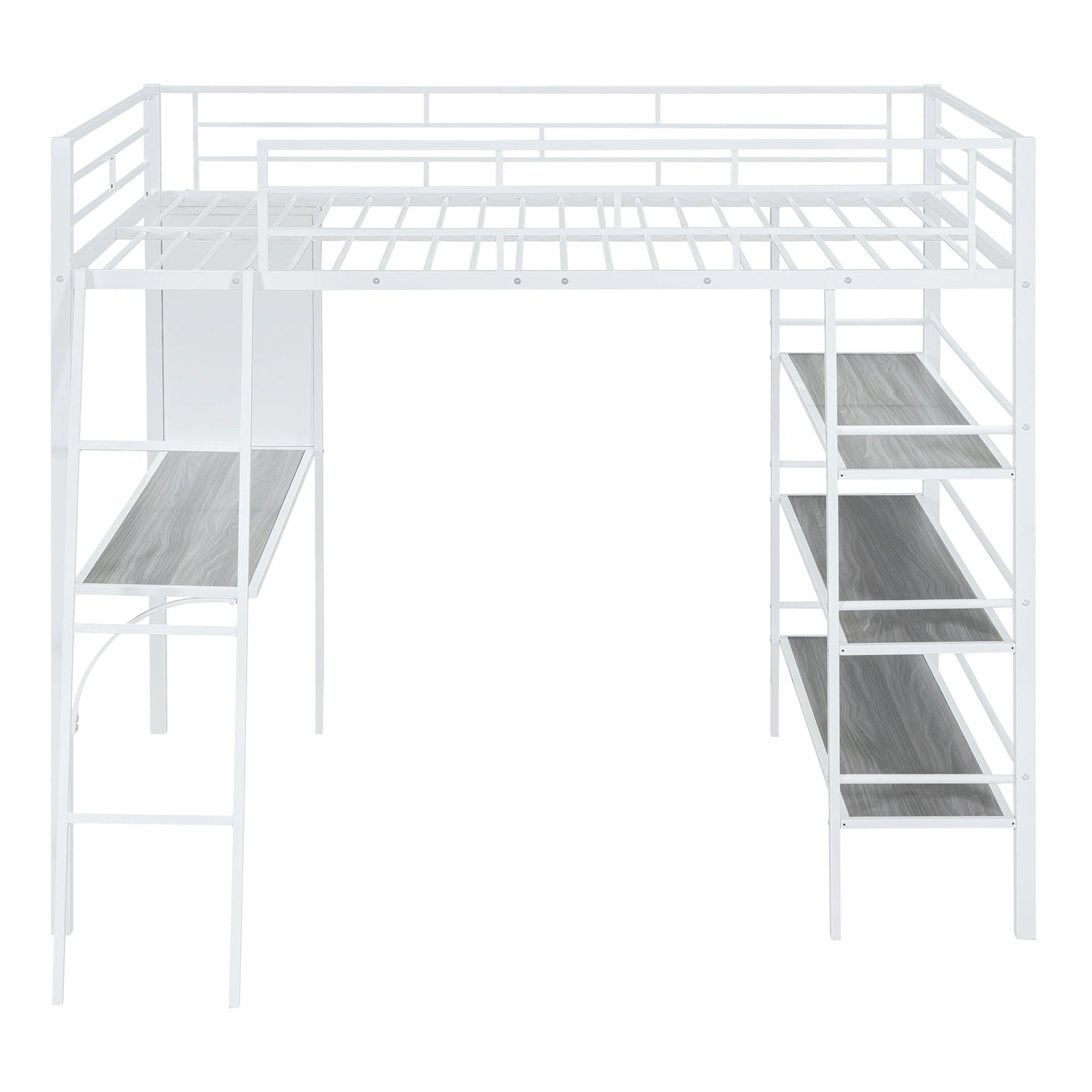 Bed With 3 Layers Of Shelves And Desk, Stylish Frame Bed