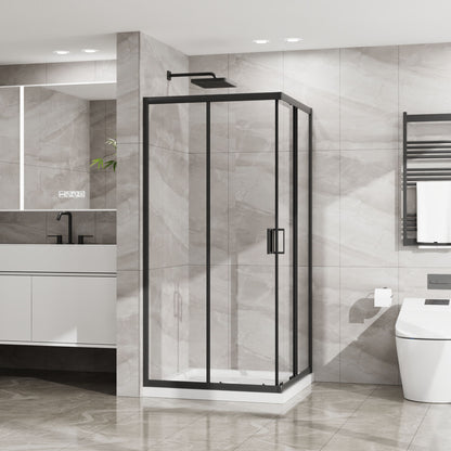 Corner Shower Door, Sliding Shower Enclosure - Matte Black