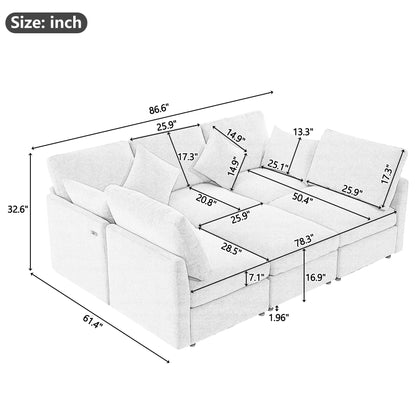 Sectional Sofa Modular U-Shaped With Ottoman &amp; USB Ports