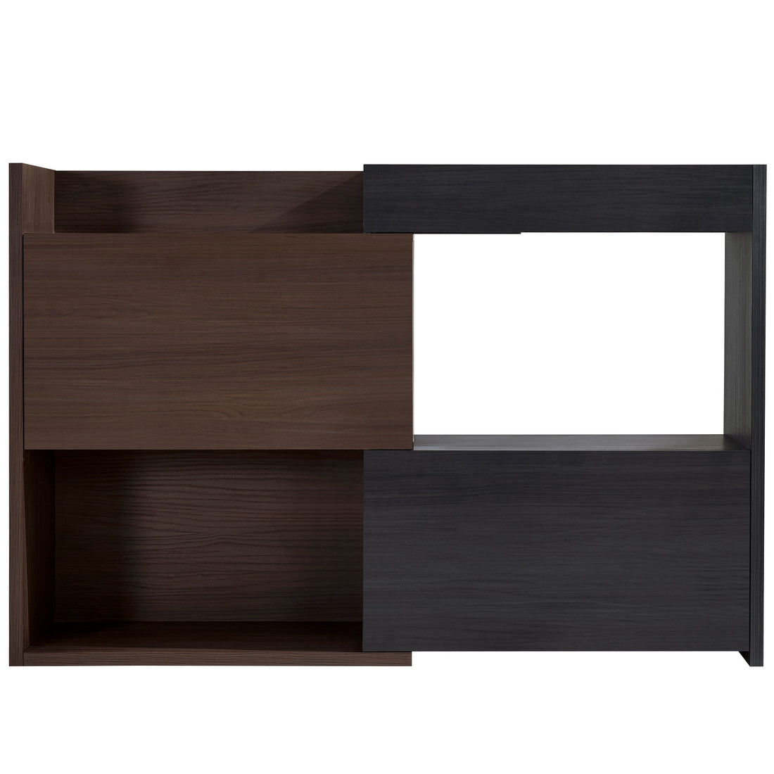 Modern Extendable &amp; Rotating Cabinet With Drawer And Flip Doors For Versatile Storage - Black / Dark Walnut