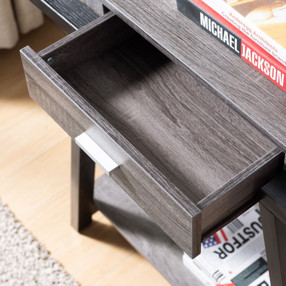 Modern Hallway Display Table With Drawer &amp; Bottom Shelve - Distressed Gray / Black