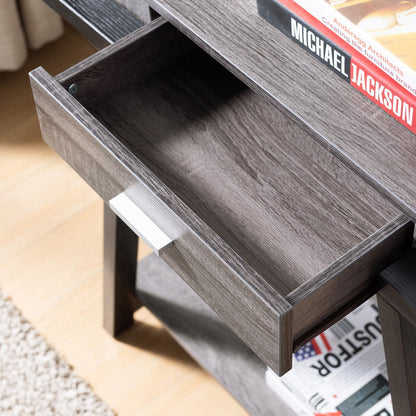 Modern Hallway Display Table With Drawer &amp; Bottom Shelve - Distressed Gray / Black