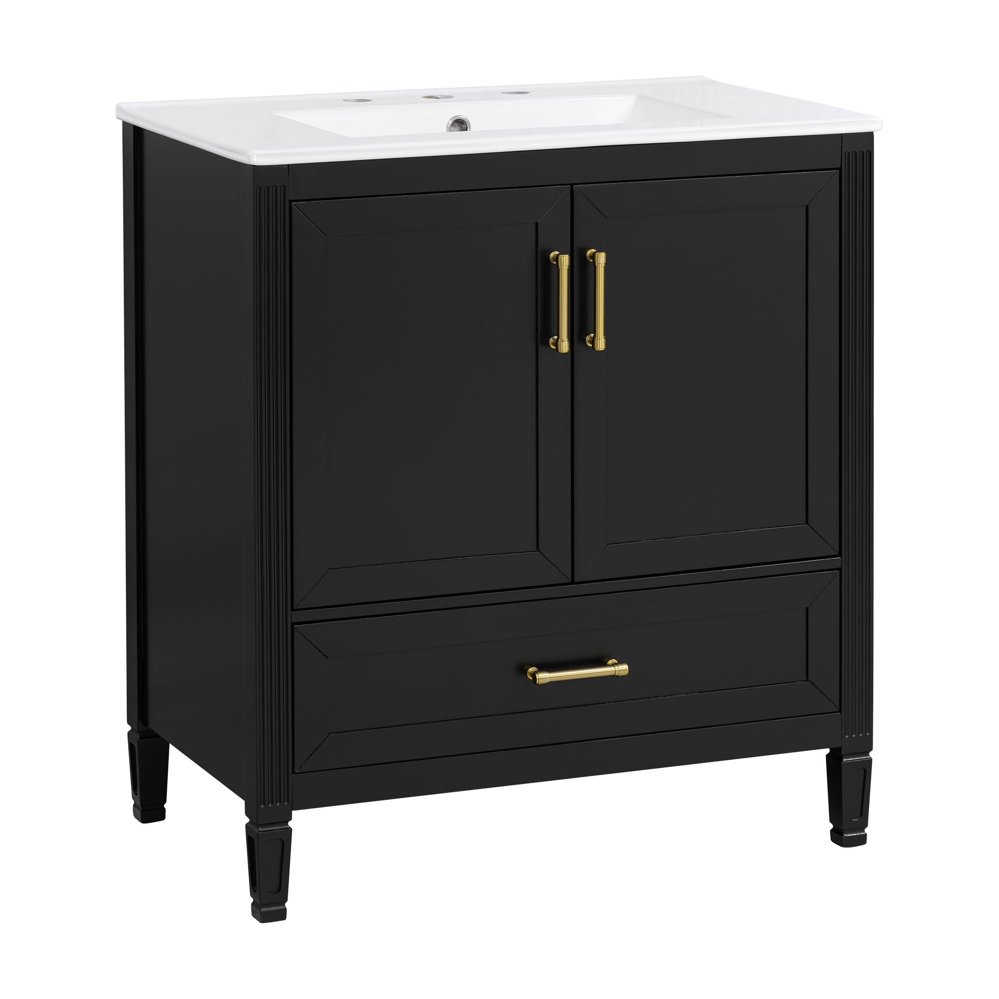 Elegant Fluted Bathroom Vanity With Sink, Soft Close Doors &amp; Drawer