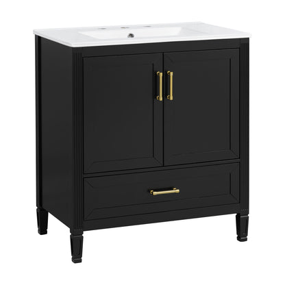 Elegant Fluted Bathroom Vanity With Sink, Soft Close Doors &amp; Drawer