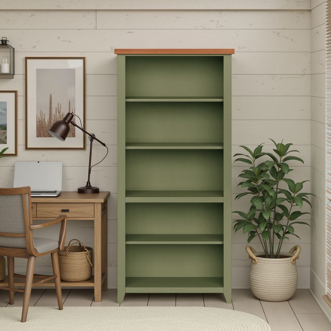 Vineyard - 72&quot; High 5 Shelf Bookcase - Sage Green And Fruitwood