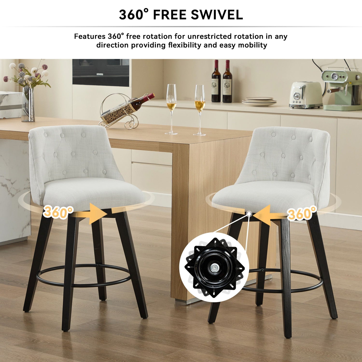 Swivel Bar Stools &amp; Button Tufted Back (Set of 2)