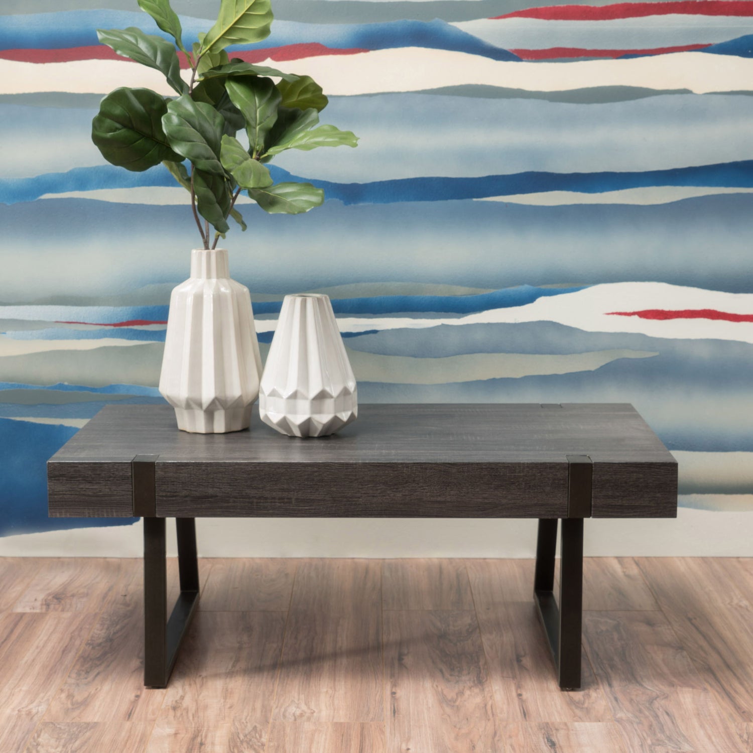 Abitha - Coffee Table With Industrial Powder Coated Metal Legs