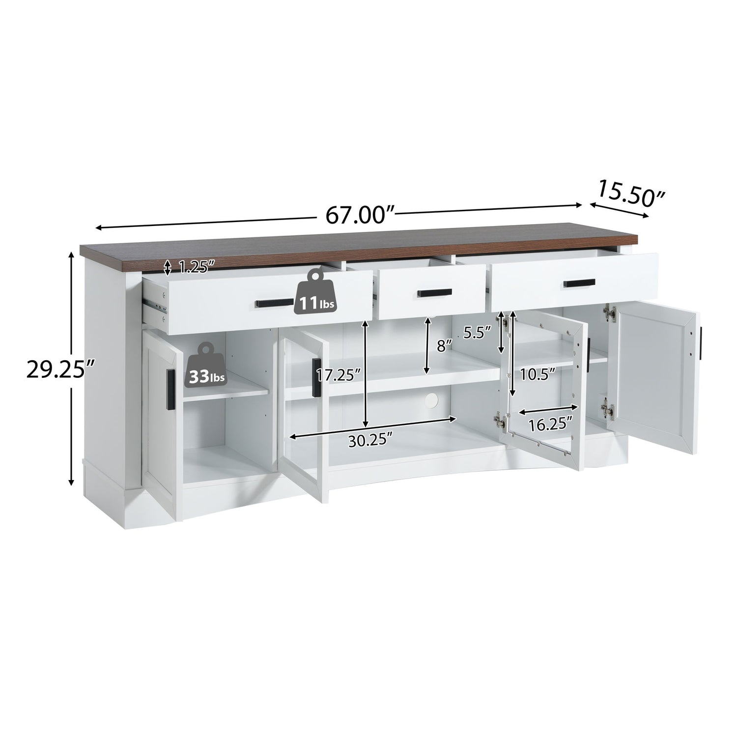 TV Console Stand, Glass Doors &amp; Storage Drawers, Adjustable Shelves