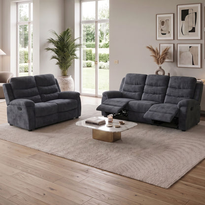 2 Piece Reclining Sofa Set, 3 Seat Sofa &amp; 2 Seat Loveseat, 150° Recline - Dark Gray