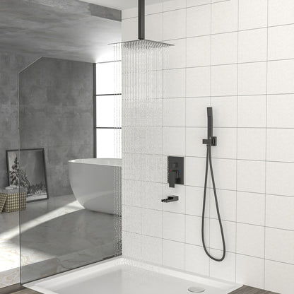 16&quot; Ceiling Mount Square Shower System With Waterfall Tub Spout And Rough In Valve
