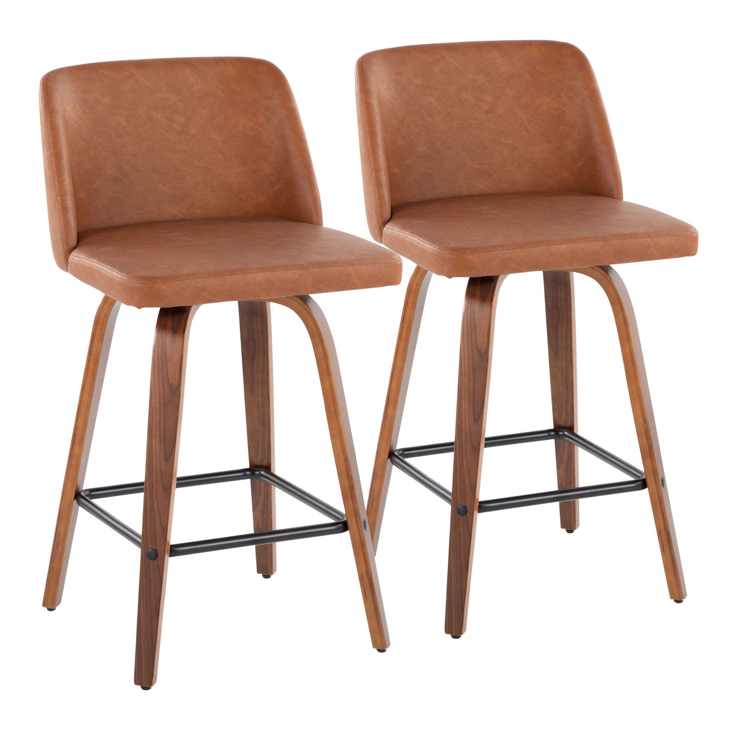 Toriano - Mid Century Modern Fixed Height Counter Stool &amp; Square Footrest (Set of 2)