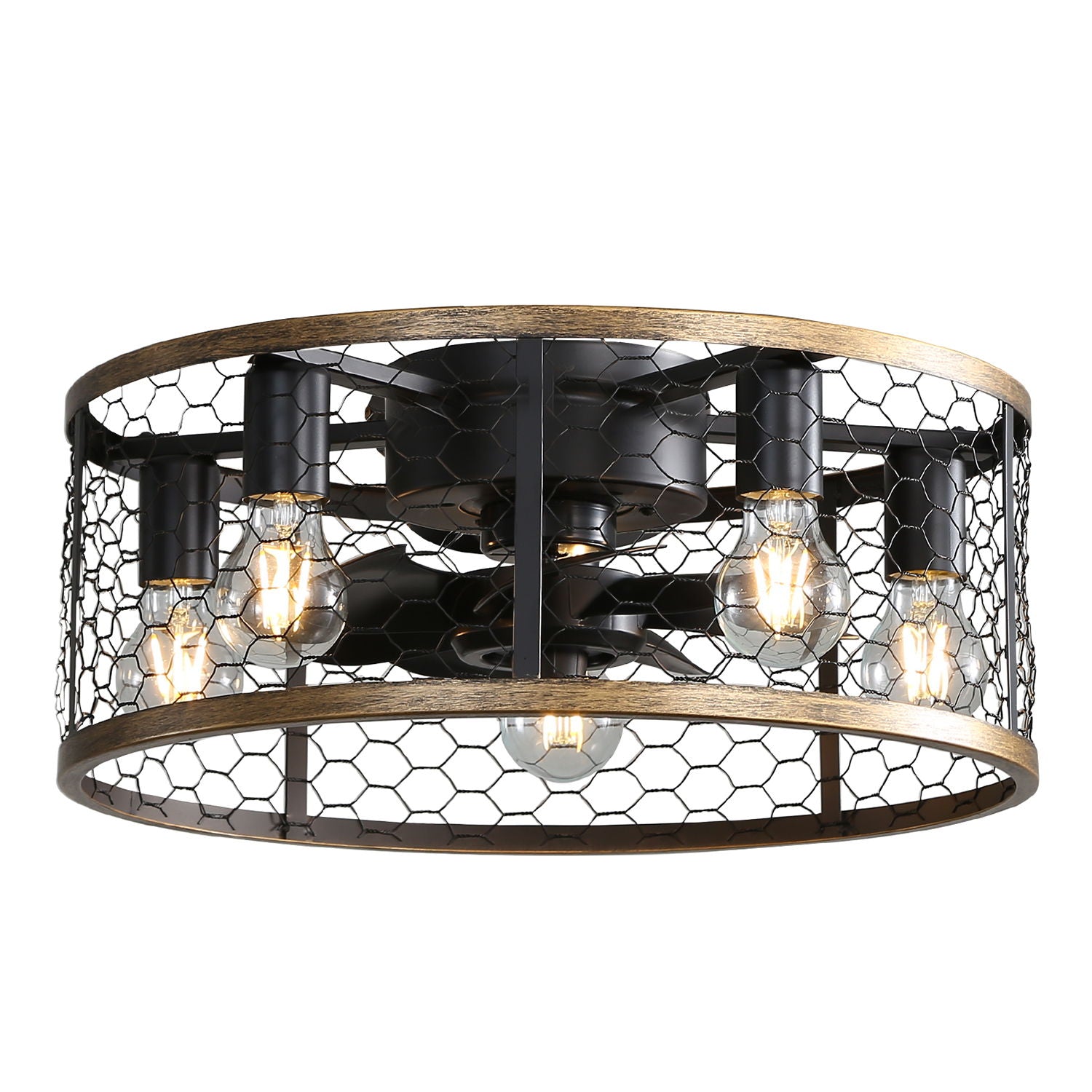 20&quot; Industrial Caged Ceiling Fan, With 7 - ABS Blades Remote Control Reversible DC Motor, Small Flush Mount Ceiling Fan For Farmhouse - Black