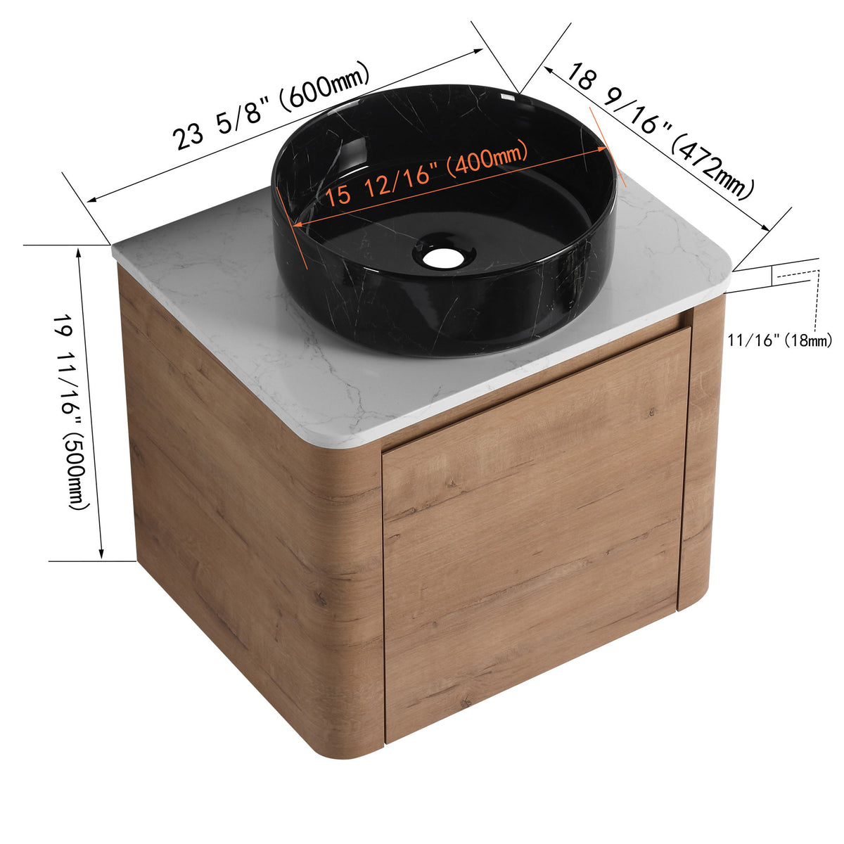 Wall Mounted Bathroom Vanity With Art Sink &amp; 1 Soft Close Door