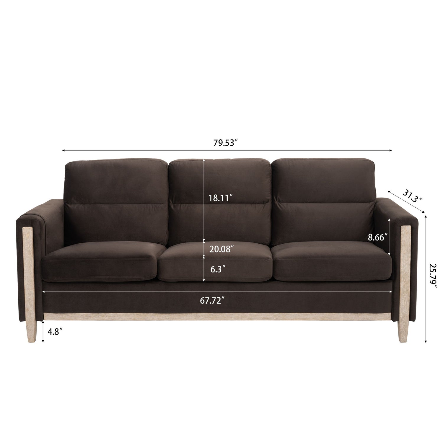 Comfortable Solid Wood Three-Seater Sofa, Soft Cushions, Durable And Long-Lasting, 79.5&quot; Sofa Couch For Living Room