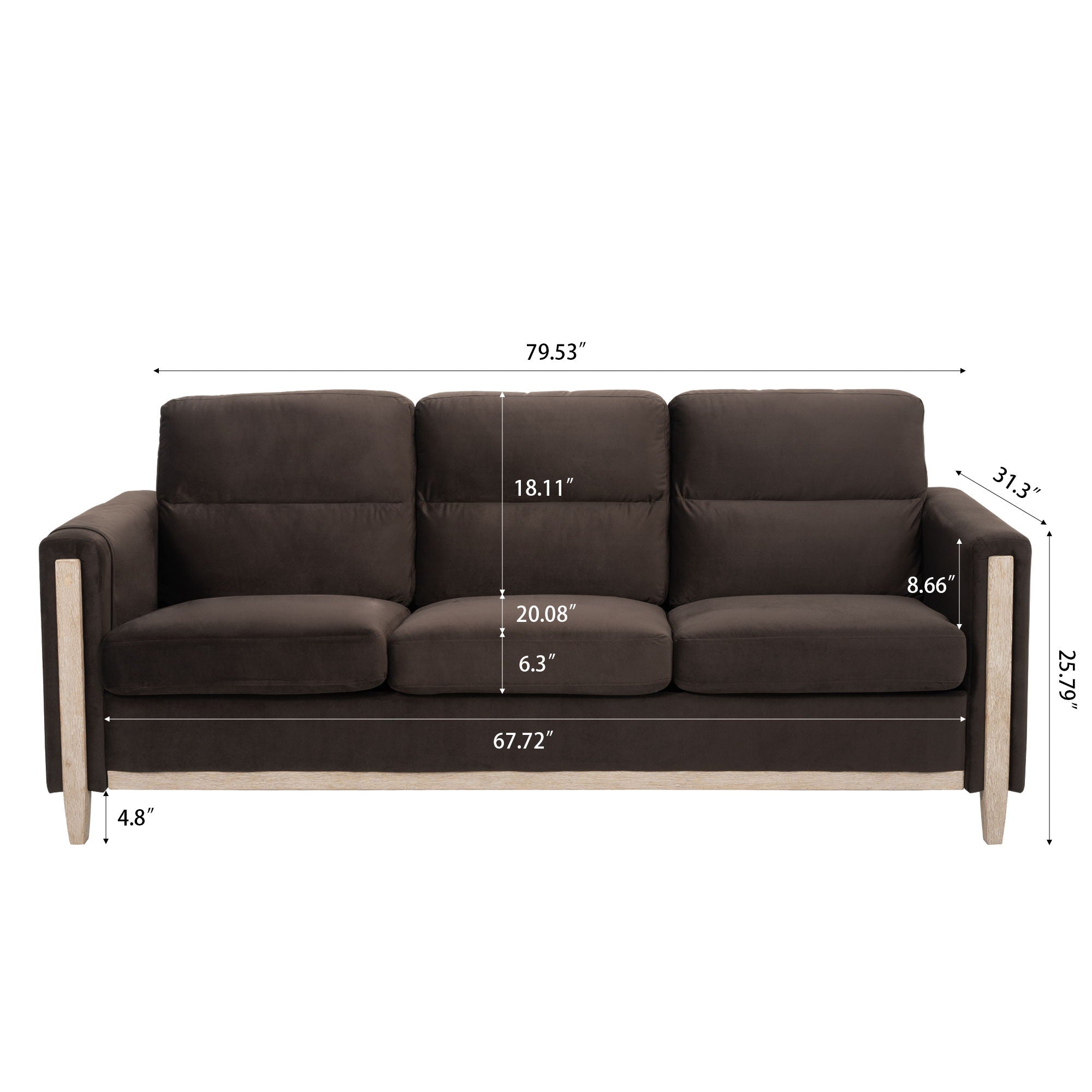 Comfortable Solid Wood Three-Seater Sofa, Soft Cushions, Durable And Long-Lasting, 79.5&quot; Sofa Couch For Living Room
