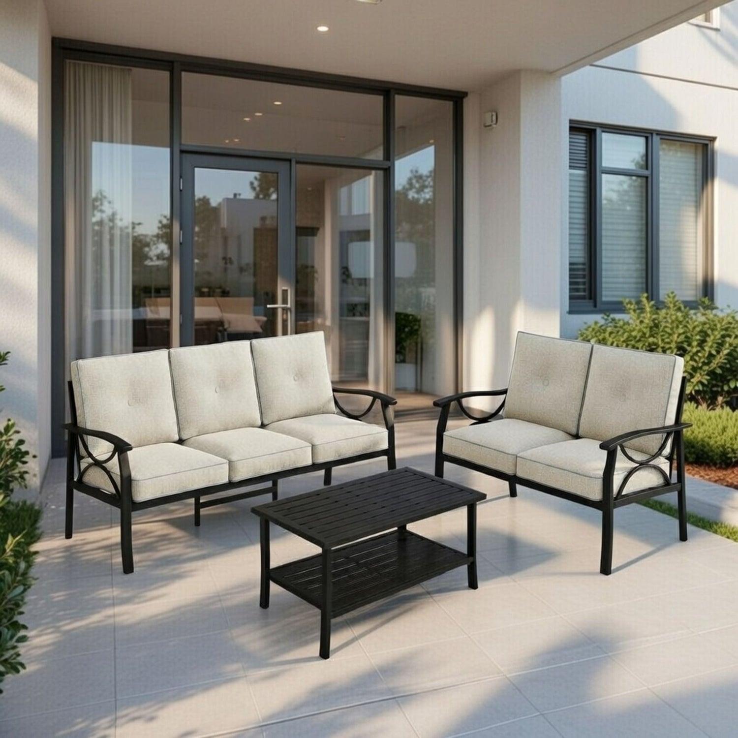 Patio Furniture Set &amp; Coffee Table And Cushions For Backyard
