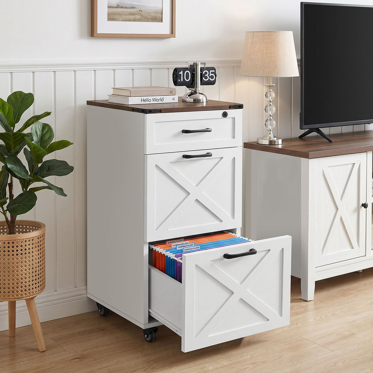 3 Drawer File Cabinet With Wheels, Vertical Rolling Storage For Letter / A4, Printer Stand &amp; Mobile Organizer For Home Office - White