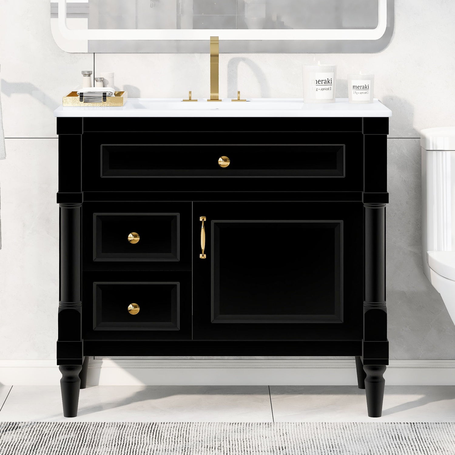 Freestanding Bathroom Vanity With Sink, Adjustable Shelf, Flip Drawer