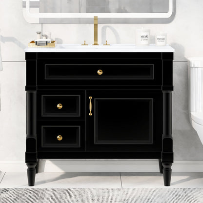 Freestanding Bathroom Vanity With Sink, Adjustable Shelf, Flip Drawer