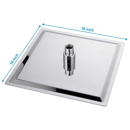 16&quot; Square Rainfall Shower Head Fixed Wall Mount With Full Body Coverage &amp; Self Cleaning Silicone Nozzles