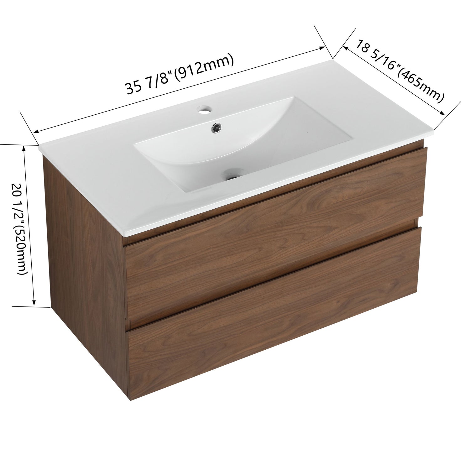 Wall Mounted Bathroom Vanity &amp; Sink, 2 Soft Close Drawers