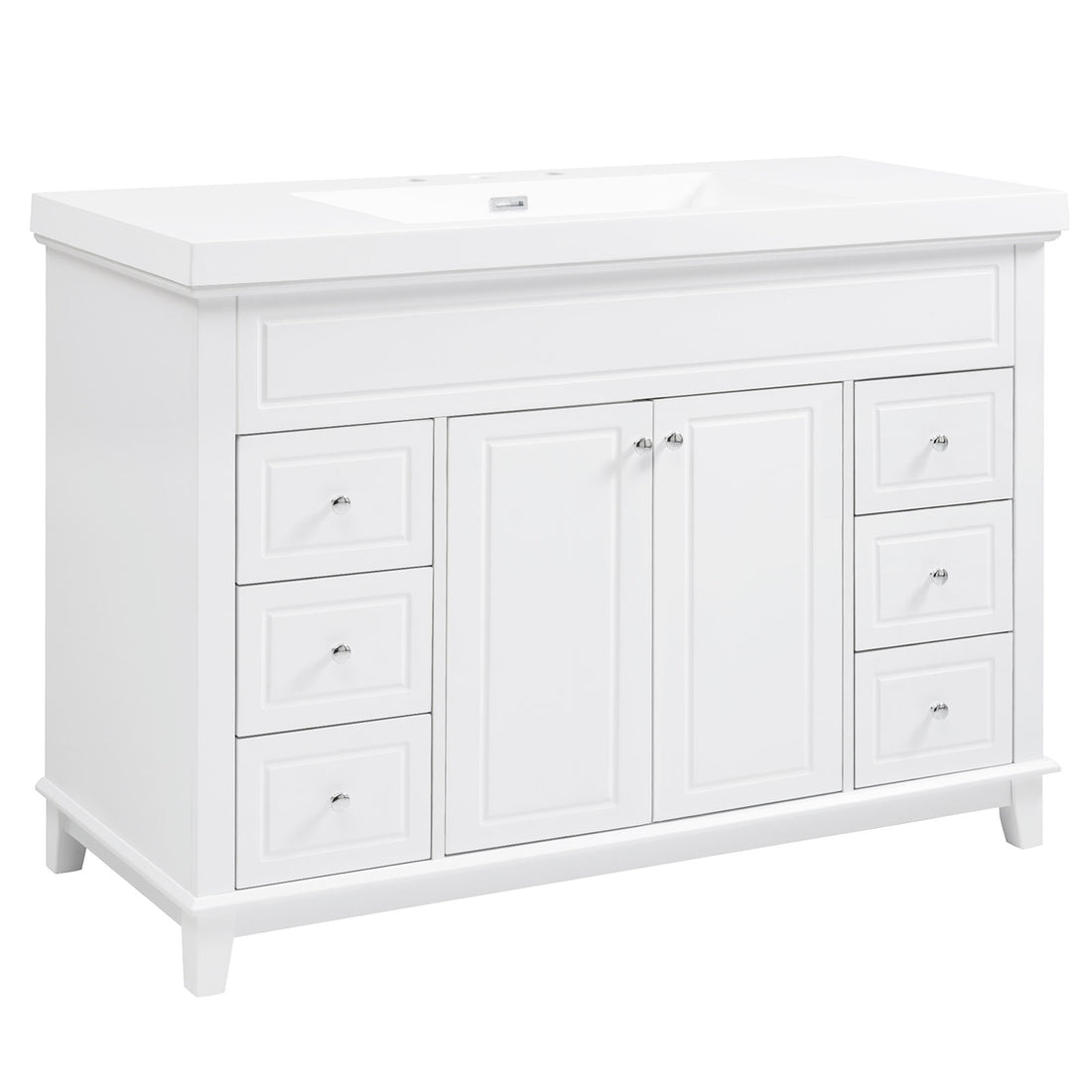 Bathroom Vanity With Sink, 6 Soft Close Drawers &amp; Double Doors - White