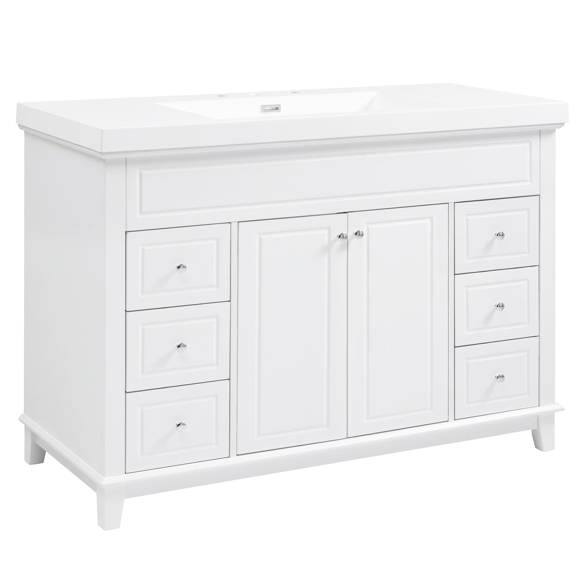 Bathroom Vanity With Sink, 6 Soft Close Drawers &amp; Double Doors - White