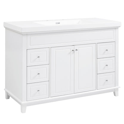 Bathroom Vanity With Sink, 6 Soft Close Drawers &amp; Double Doors - White