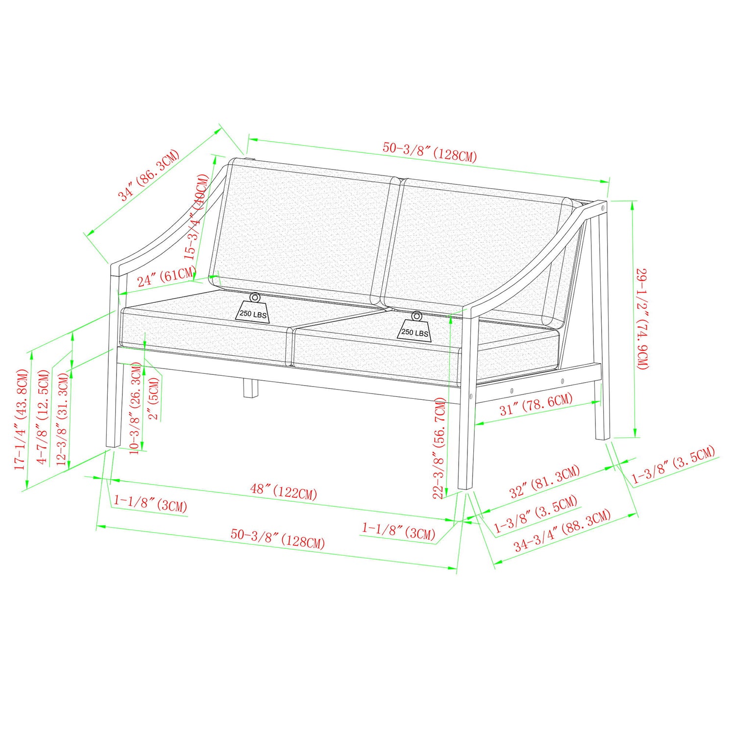 Modern Curved Arm Upholstered Outdoor Loveseat