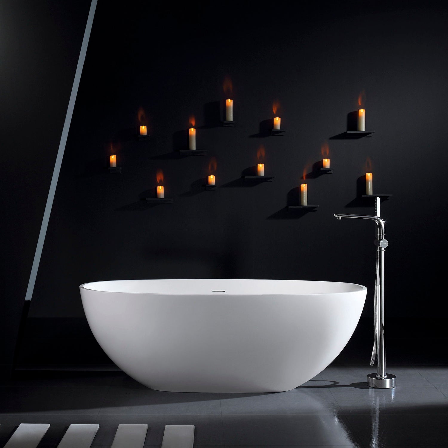 65.2&quot; Freestanding Solid Surface Soaking Bathtub For Bathroom - Matte White