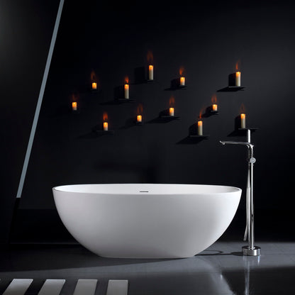 65.2&quot; Freestanding Solid Surface Soaking Bathtub For Bathroom - Matte White