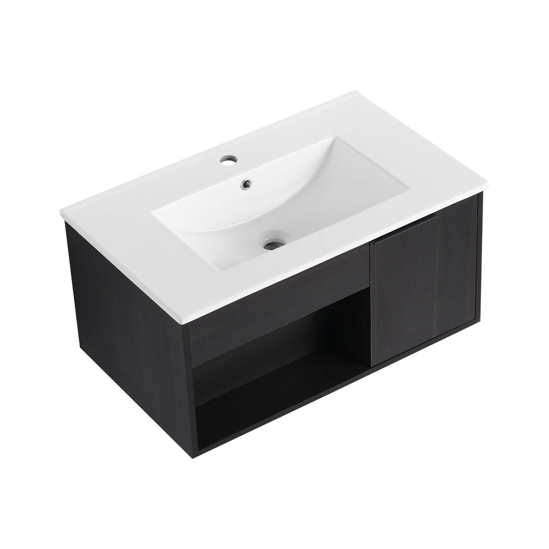 Wall Mounted Floating Bathroom Vanity With Open Shelf &amp; Soft Close Door