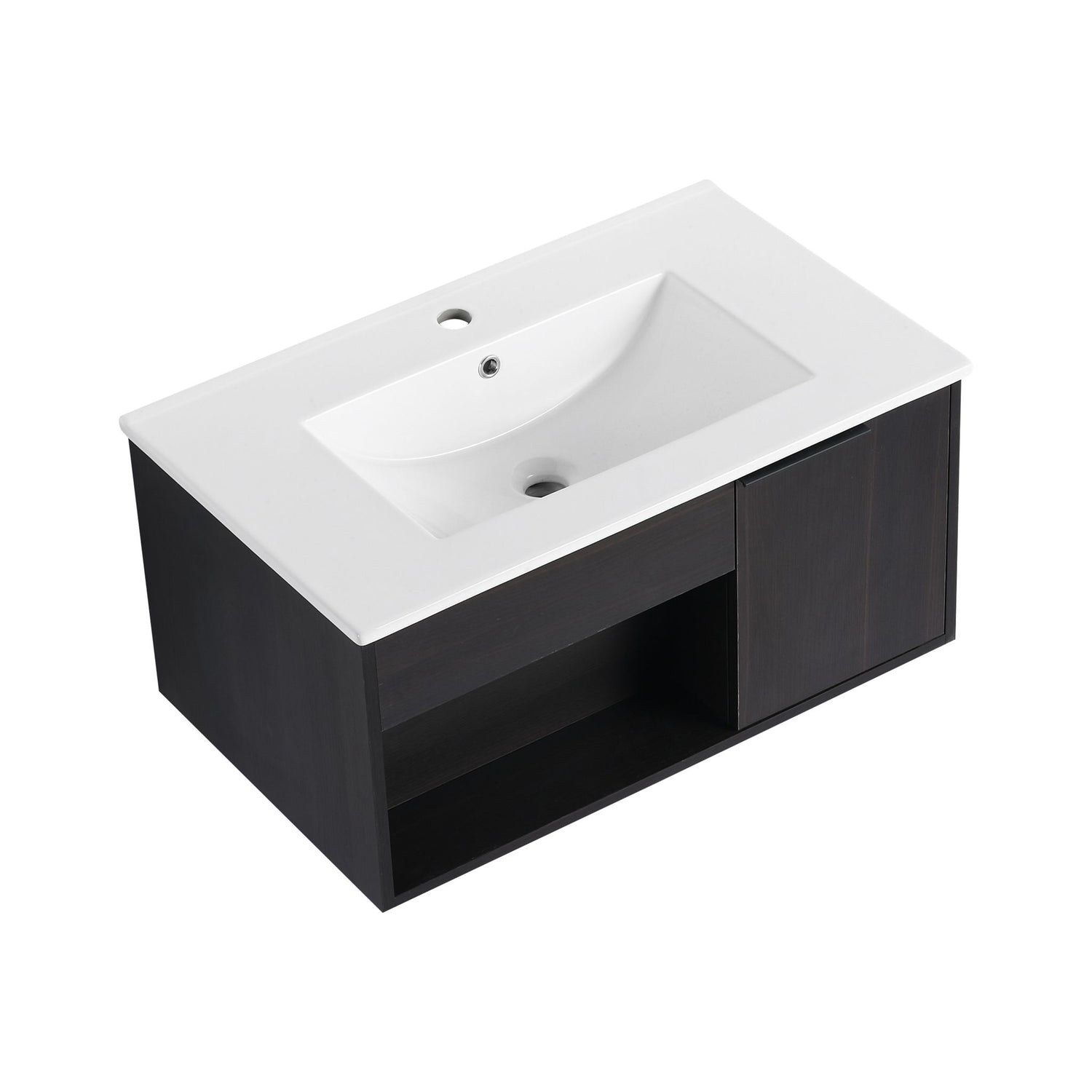 Wall Mounted Floating Bathroom Vanity With Open Shelf &amp; Soft Close Door