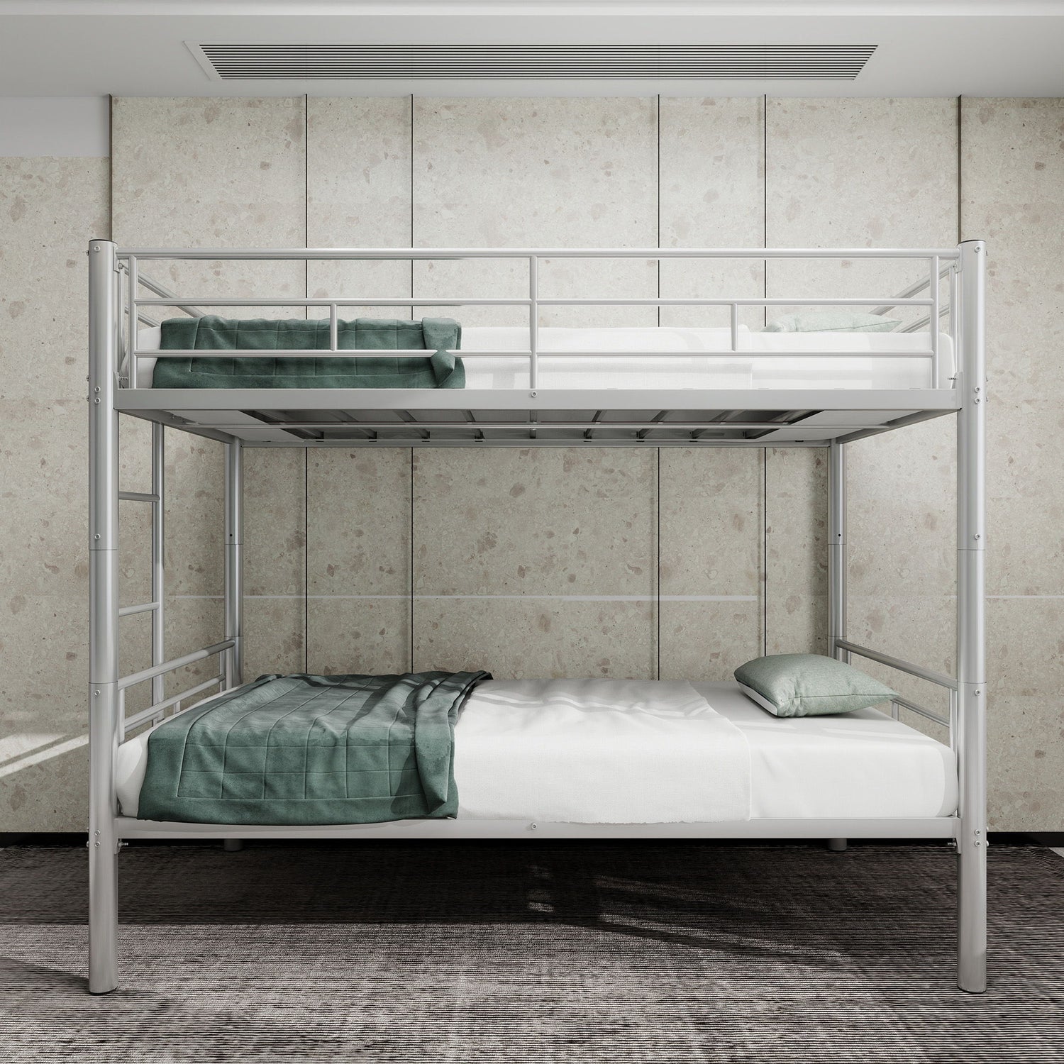 Metal Bunk Bed For Kids, Convertible Bedframe With Ladders &amp; Guardrail