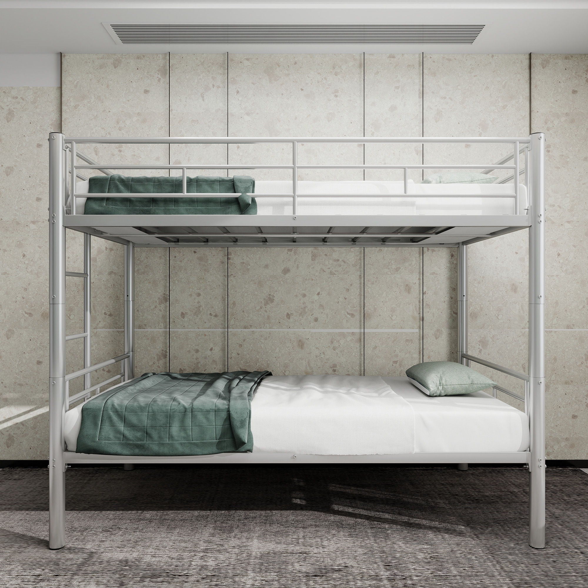 Metal Bunk Bed For Kids, Convertible Bedframe With Ladders &amp; Guardrail