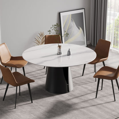 59.05&quot; Modern Artificial Stone Round Carbon Steel Base Dining Table - White / Black