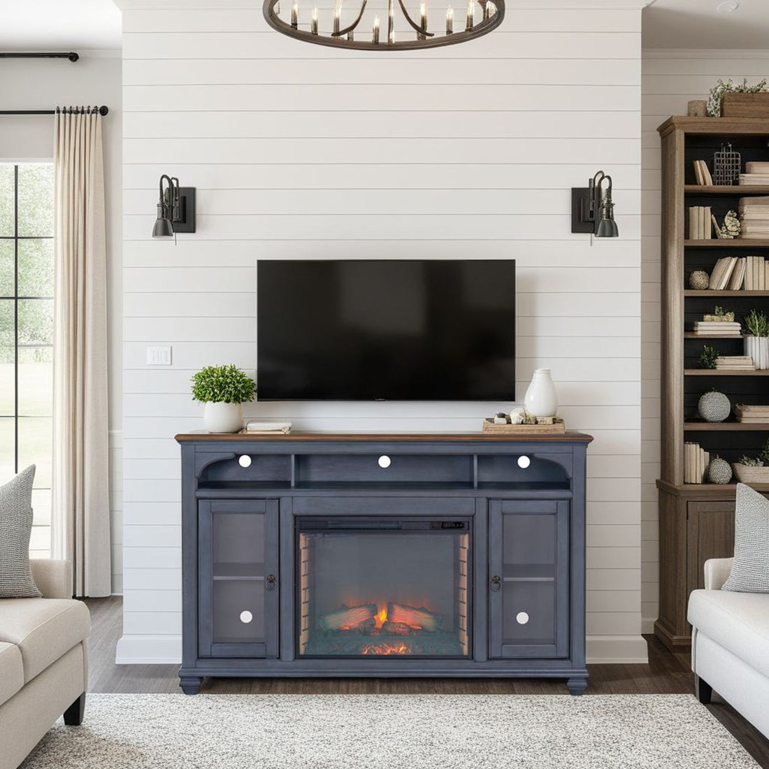 Americana - 66 In Fireplace TV Stand For TVs Up To 80&quot; - Blue