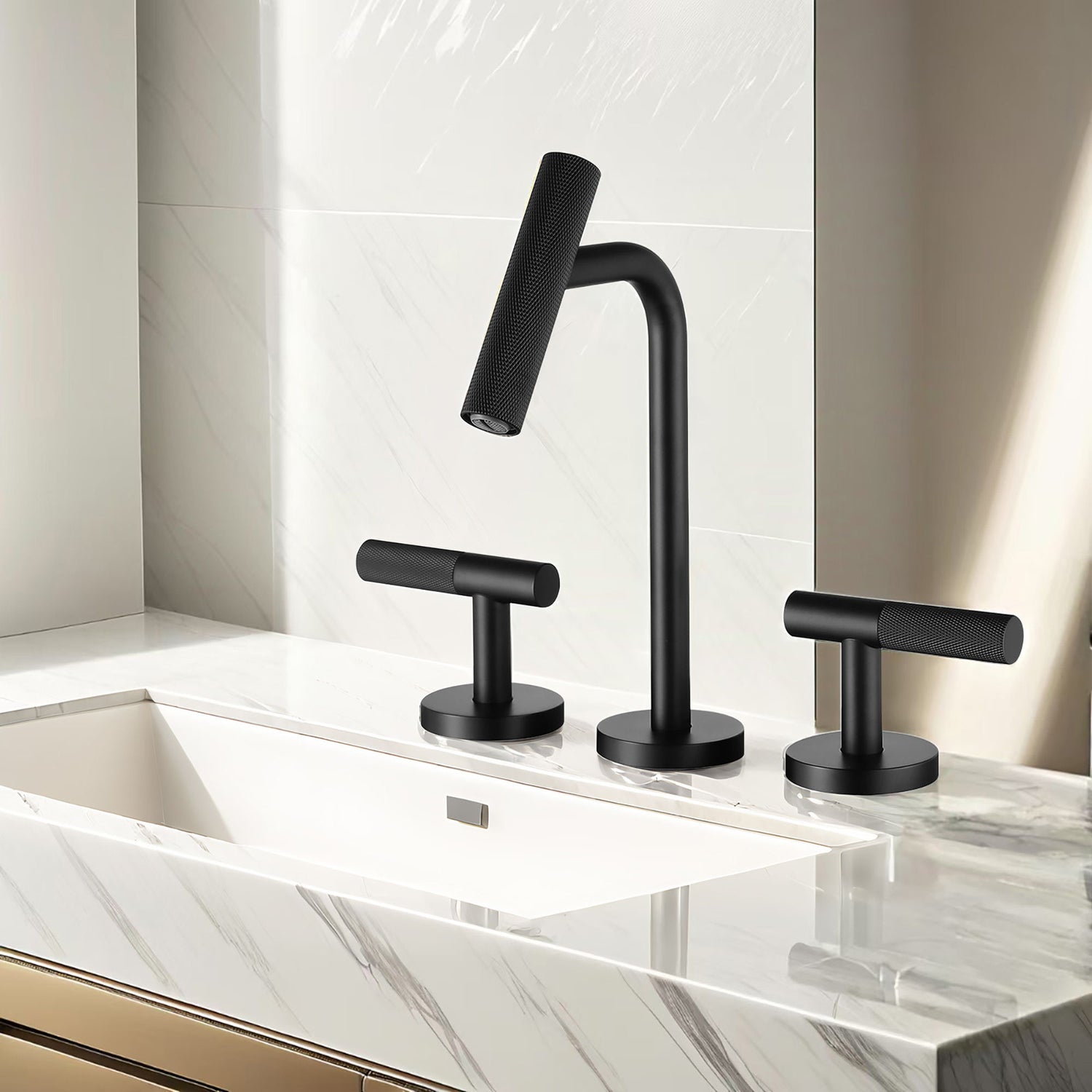 2 Handles Widespread 8&quot; Bathroom Faucet With Solid Brass Construction - Matte Black