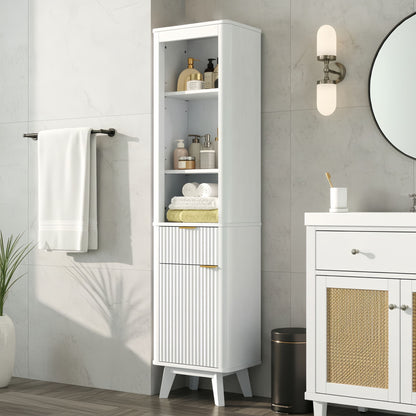 Tall Bathroom Storage Cabinet With Adjustable Shelves And 1 Drawer &amp; Door