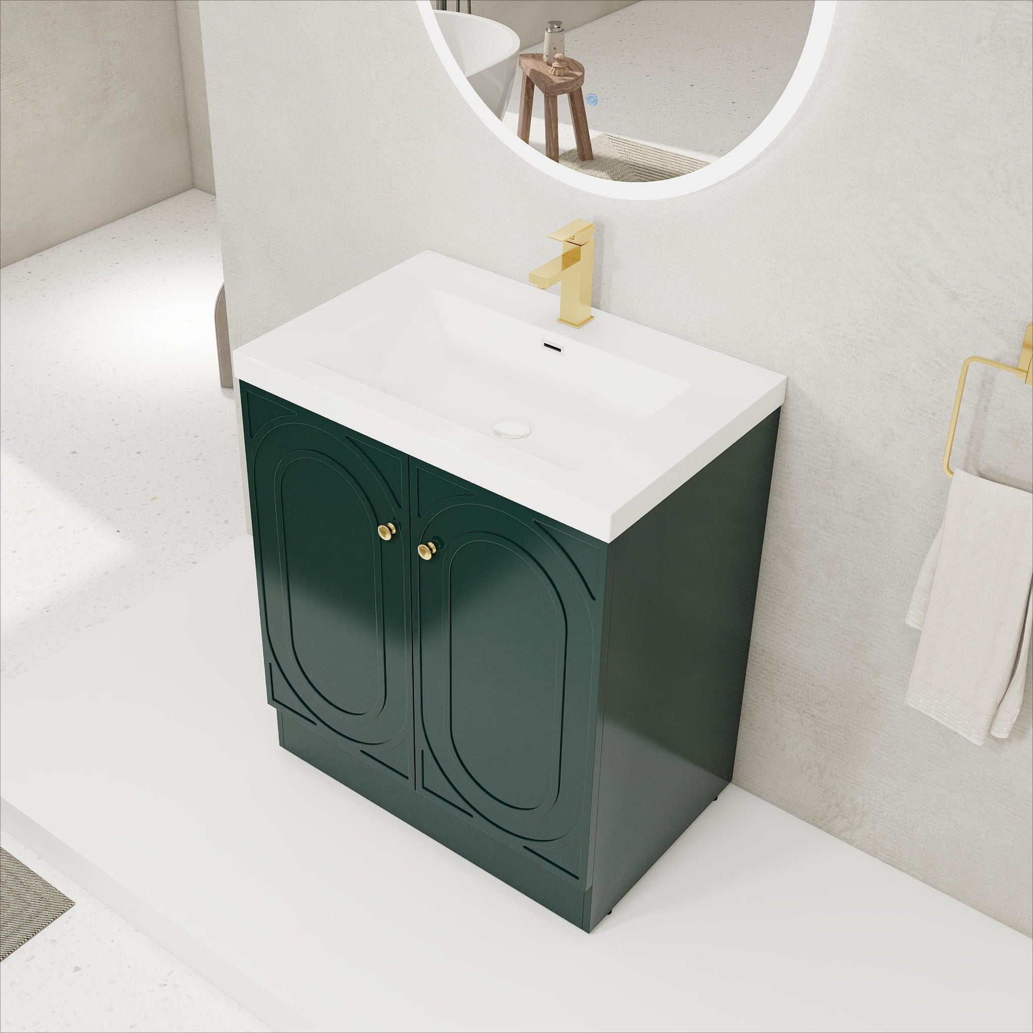 Contemporary Freestanding Bathroom Vanity With Resin Sink &amp; Soft-Close Cabinet Doors