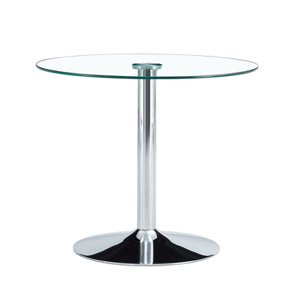 Modern Minimalist Circular Glass Dining Table With Electroplated Metal Legs 35&quot; Diameter - Transparent