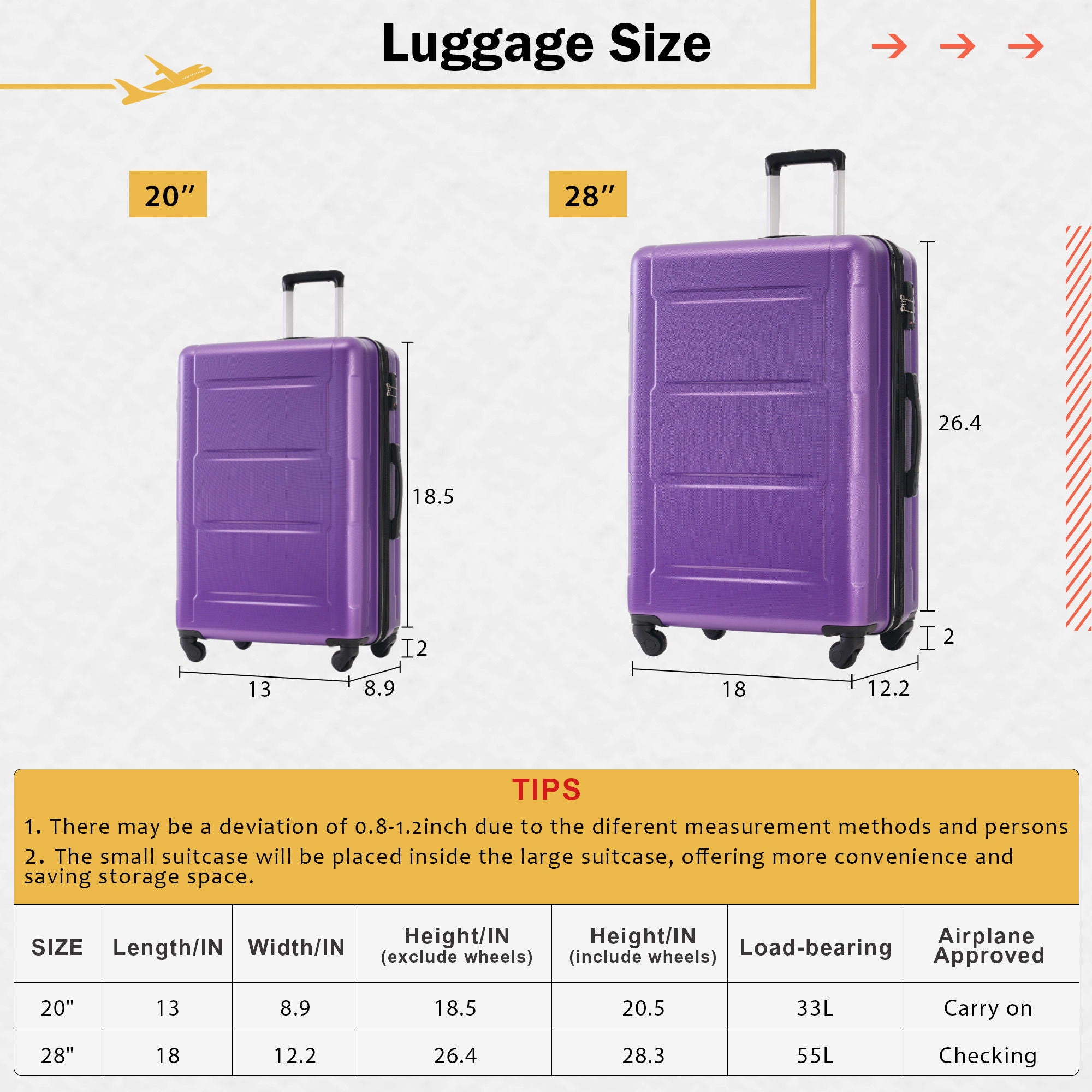 2 Piece Luggage Set With Bags Expanable Spinner Wheels ABS Lightweight Suitcase With Tsa Lock 20&quot; / 28&quot;