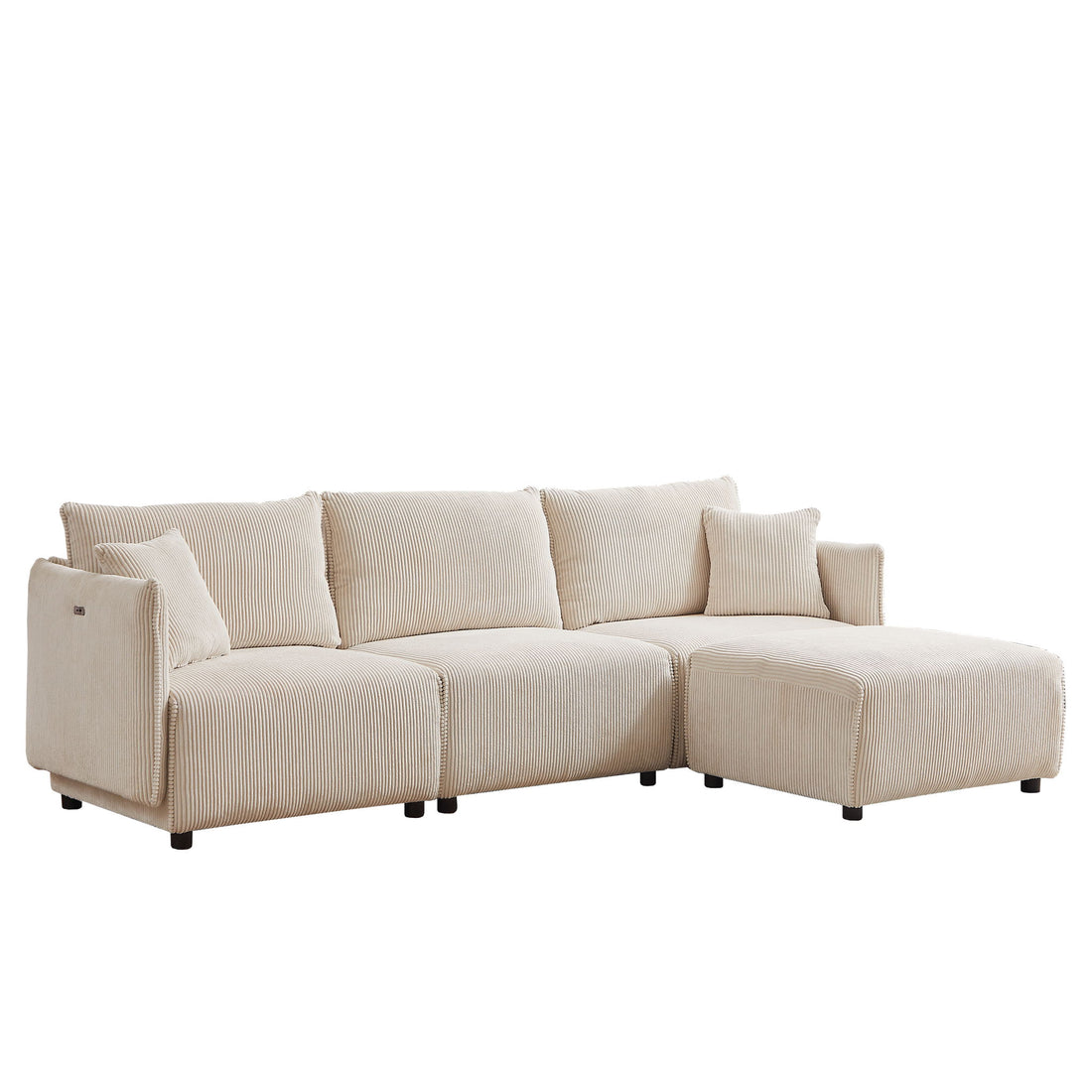 Modern Minimalist Corduroy Combination Sofa With 2 Comfort Cushions With USB &amp; C Charging Ports
