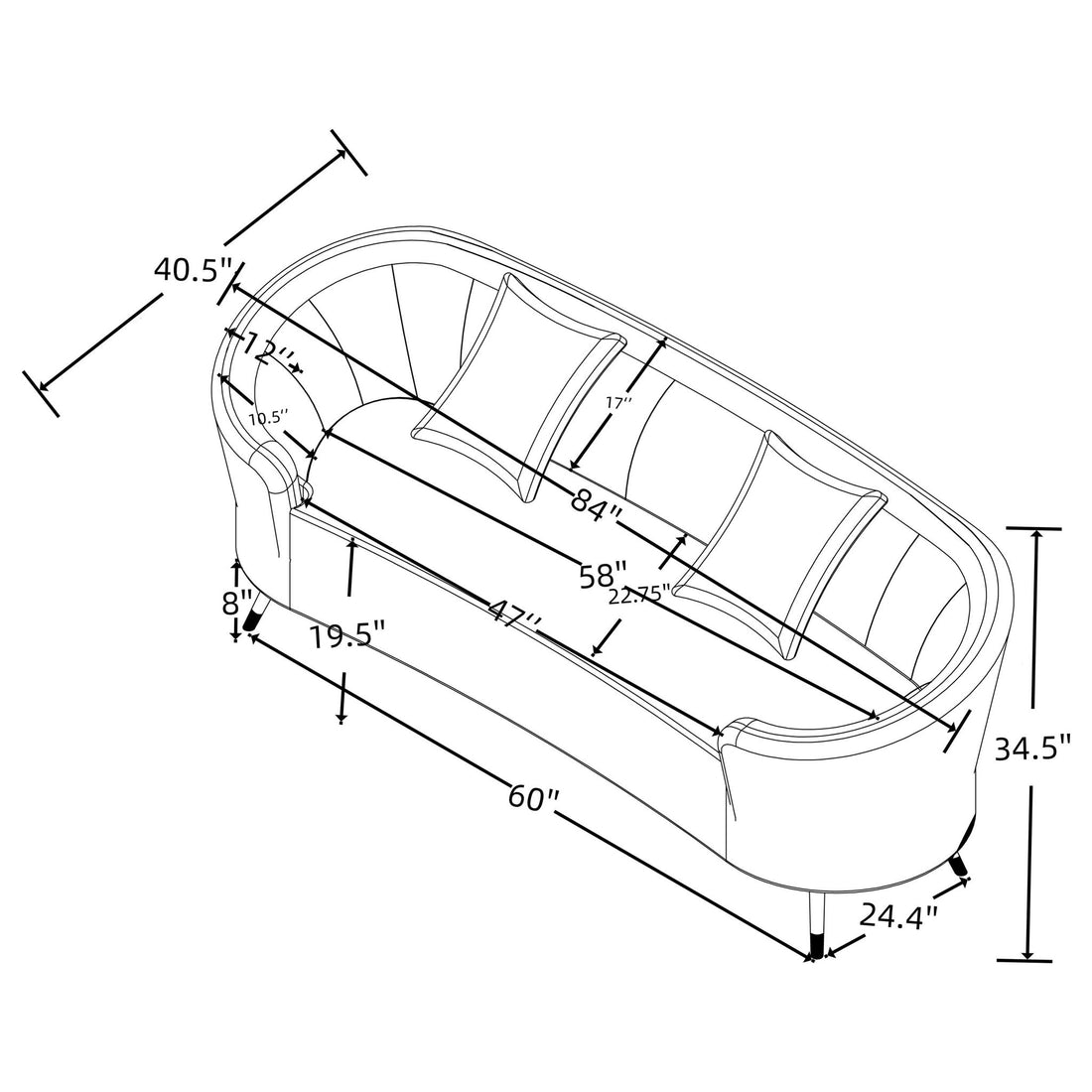 Saanich - Upholstered Curved With Plump Accent Pillows - Beige