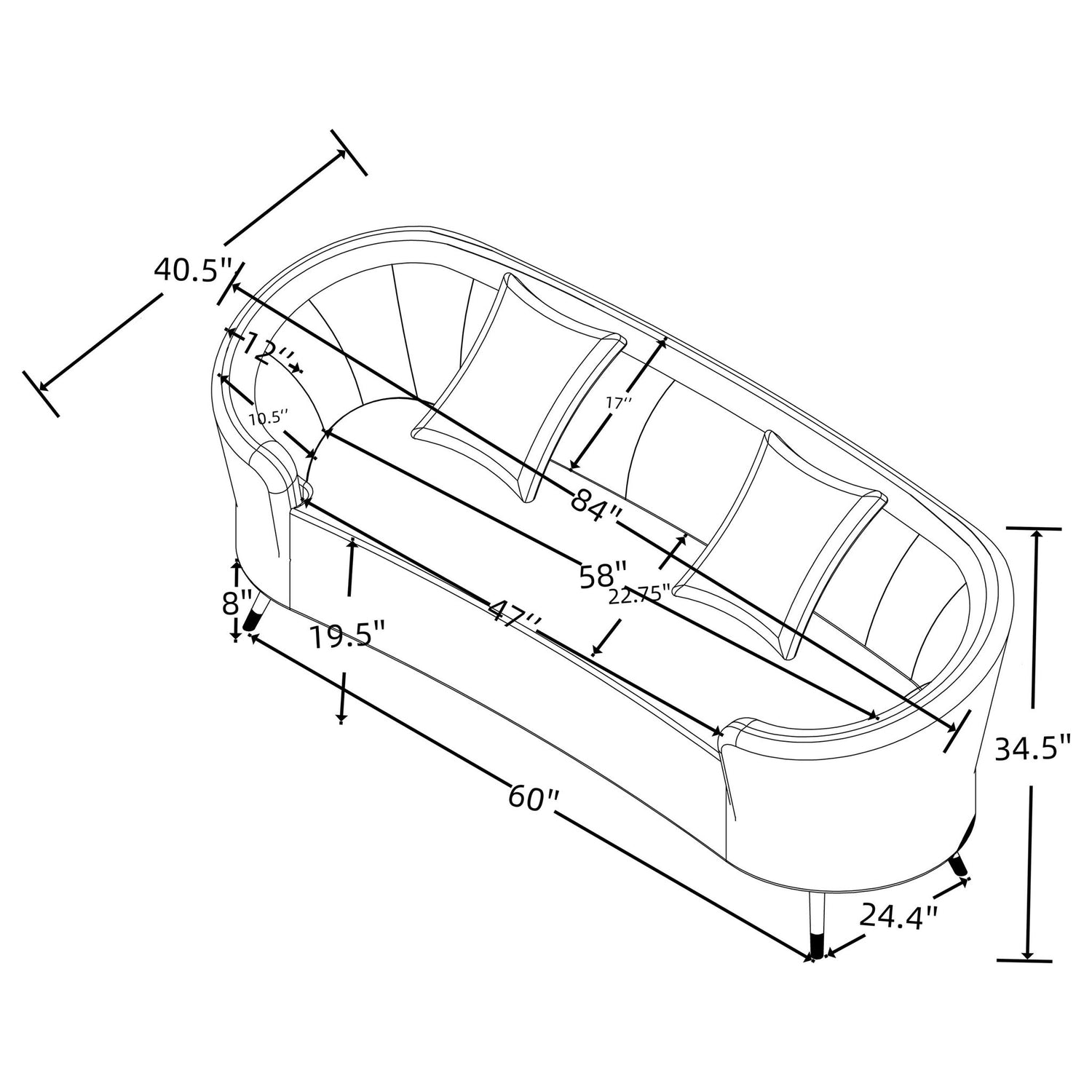 Saanich - Upholstered Curved With Plump Accent Pillows - Beige