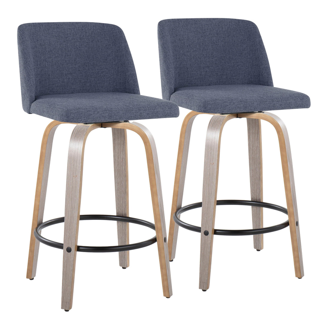 Toriano - Contemporary Fixed Height Counter Stool With Swivel &amp; Round Footrest (Set of 2)