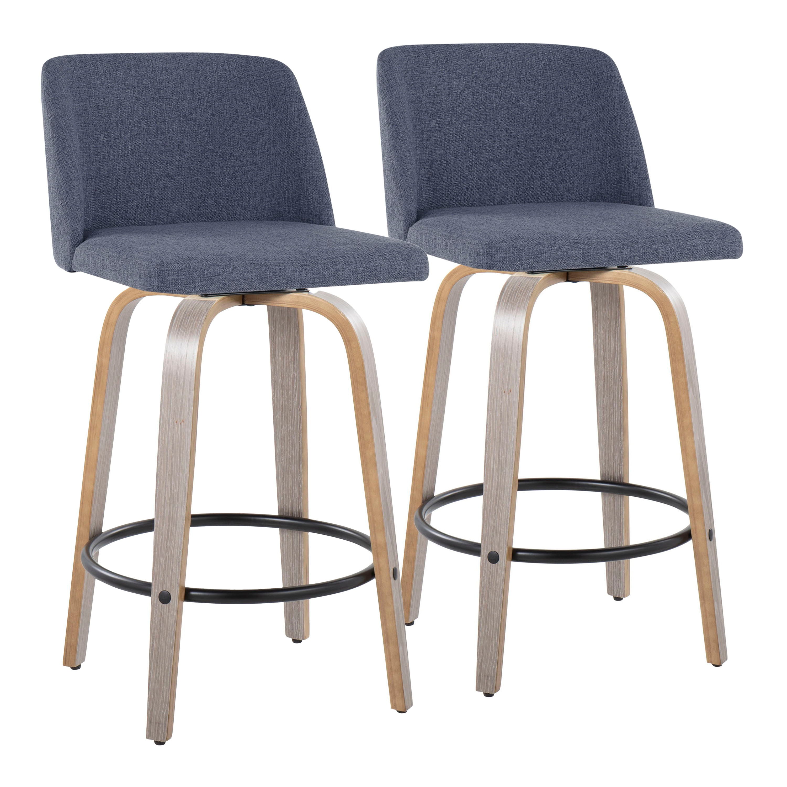 Toriano - Contemporary Fixed Height Counter Stool With Swivel &amp; Round Footrest (Set of 2)