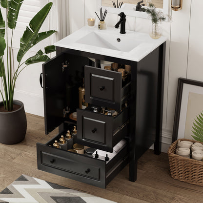 Retro Bathroom Vanity With Sink, Soft Closing Cabinet &amp; Drawers