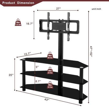 43.3&quot; Multi-Function TV Stand Height Adjustable Bracket Swivel 3 Tier - Black